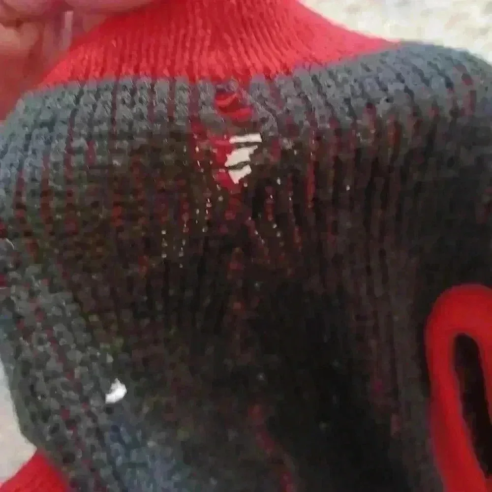 Cozy Knit Rainbow Heart Print Dog Sweater L
